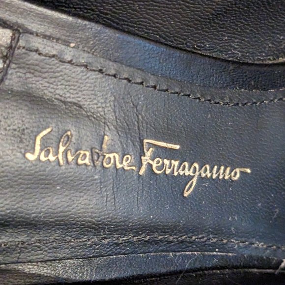 Salvatore Ferragamo Pointed Toe Pump Black Size 7C Bow Embellished Made In Italy - Picture 8 of 12